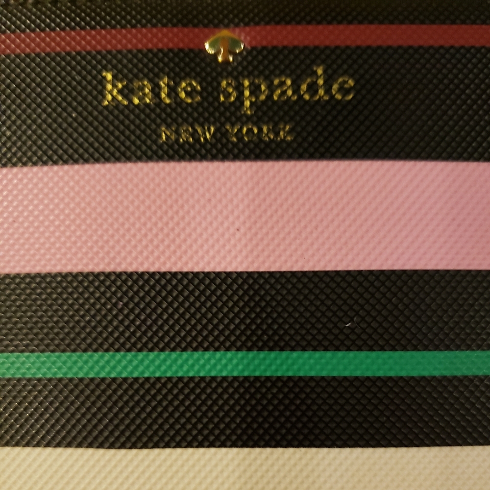 Kate Spade Black Pink Green White Harding Street Striped Zip-Around Wallet EUC - Picture 8 of 8